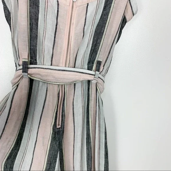 Vince Camuto Pastel Striped 100% Linen Cropped Wide Leg Jumpsuit Size Medium - Picture 12 of 15